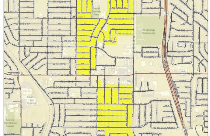 A map of the areas of Kearns that will be affected by the WFWRD schedule change